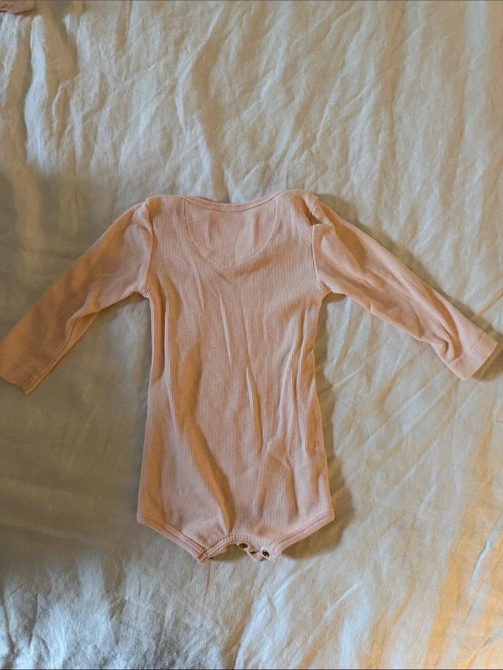Long-Sleeve Ribbed Baby One-Piece in Light Peach